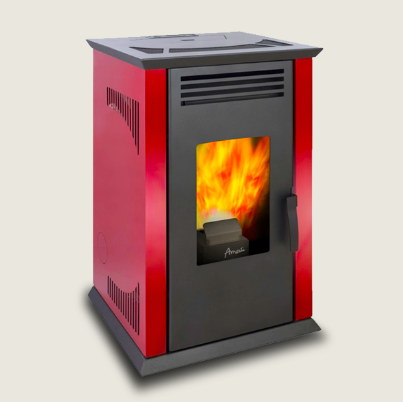 Estufa a Pellet Amesti Italy 8100 Plus + KIT PELLET INOX HORIZONTAL ROJA Y NEGRA